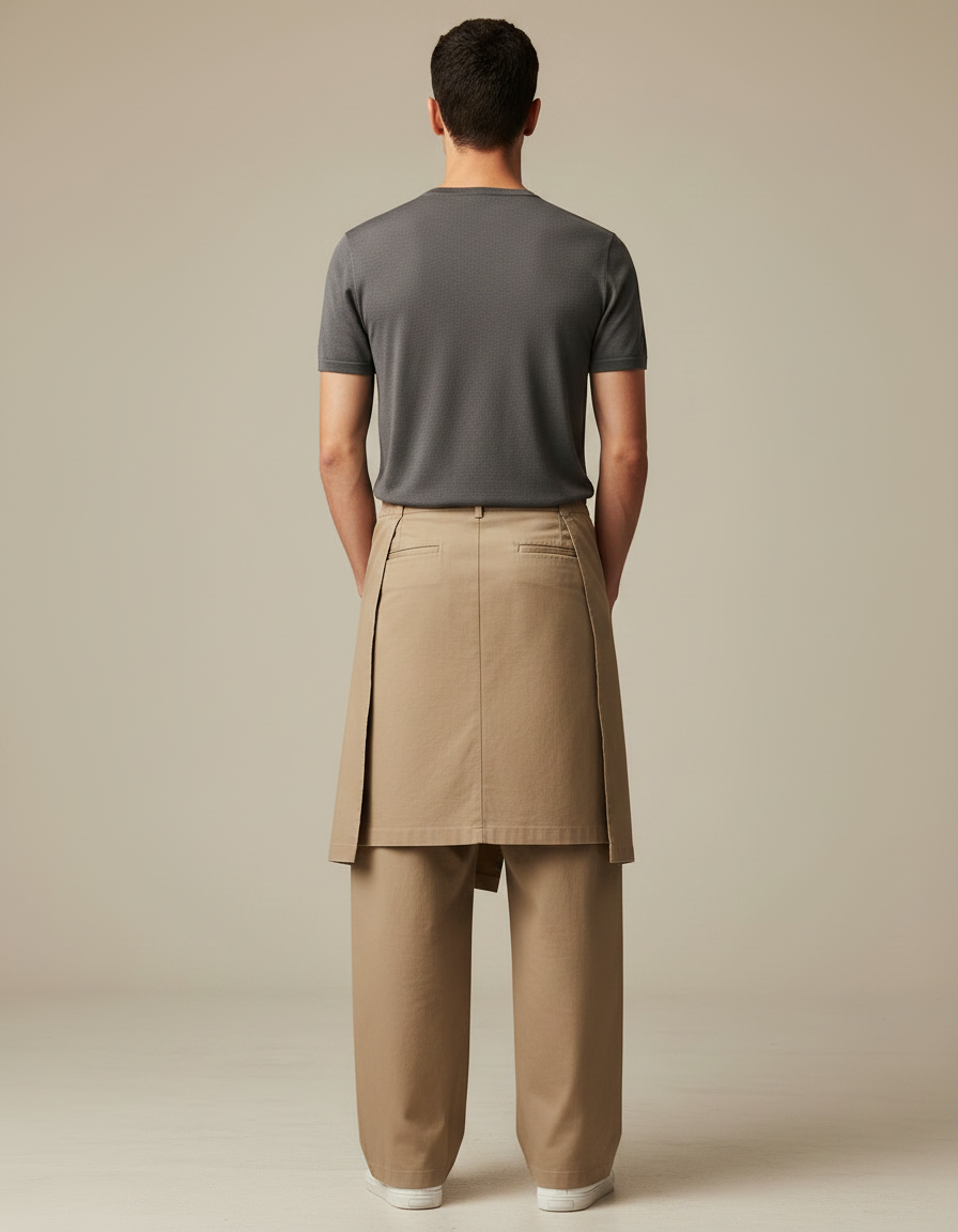 Pantalon Jupe Beige Coton Droit Superposé Homme - vue 2