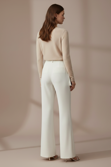 Pantalon Jupe Évasé Crème Drapé Élégant Moderne - Blanc Polyester - vue 2