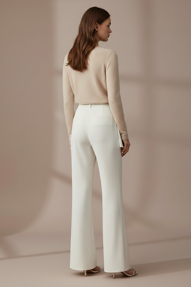 Pantalon Jupe Évasé Crème Drapé Élégant Moderne - Blanc Polyester - vue 2