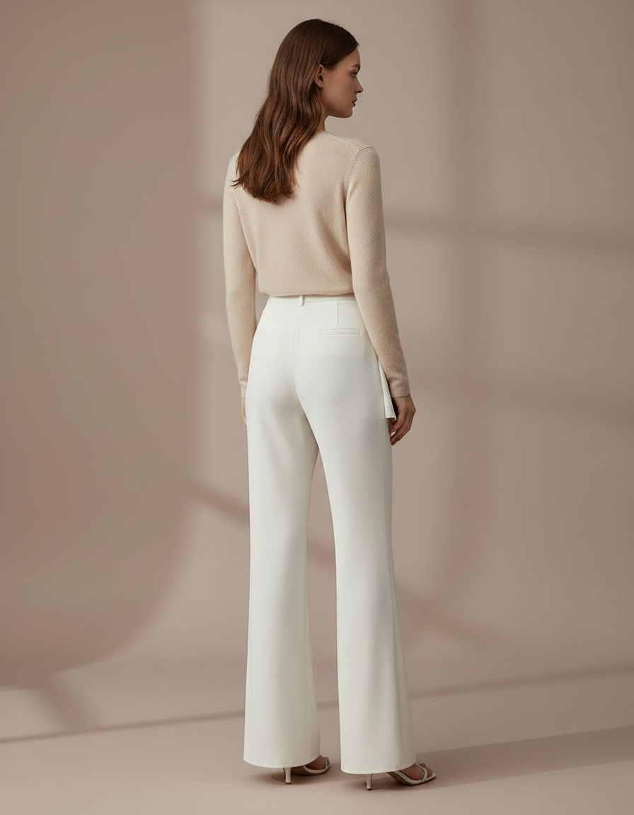 Pantalon Jupe Évasé Crème Drapé Élégant Moderne - Blanc Polyester - vue 2