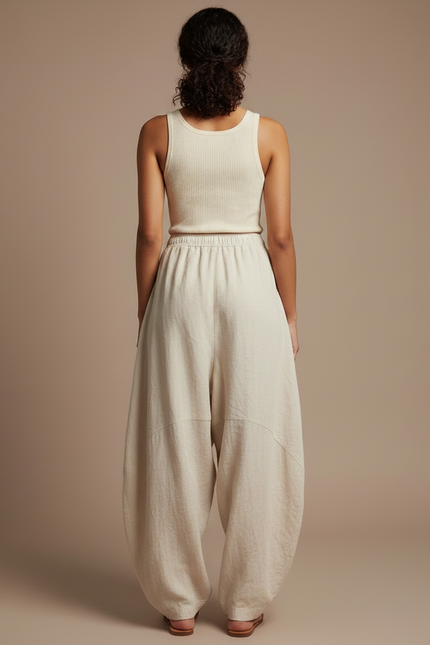 Pantalon Jupe Beige Lin Ample Confortable Élastique - vue 2