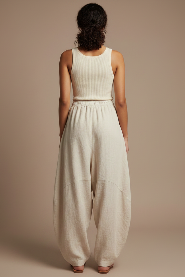Pantalon Jupe Beige Lin Ample Confortable Élastique - vue 2