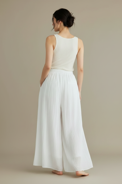 Pantalon Jupe Ample Blanc Coton Lin Fluide - vue 2