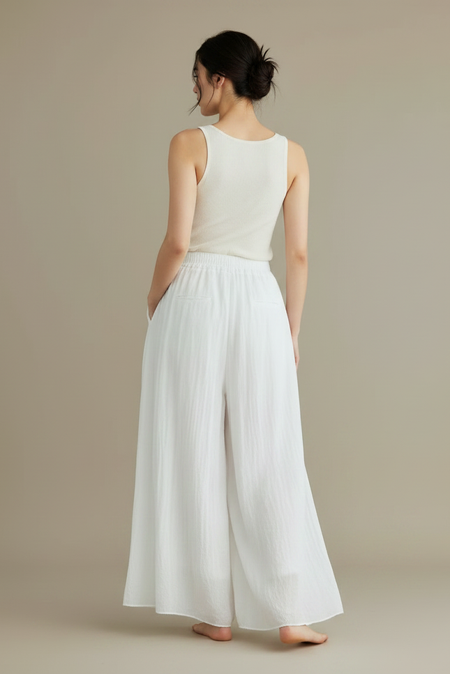 Pantalon Jupe Ample Blanc Coton Lin Fluide - vue 2