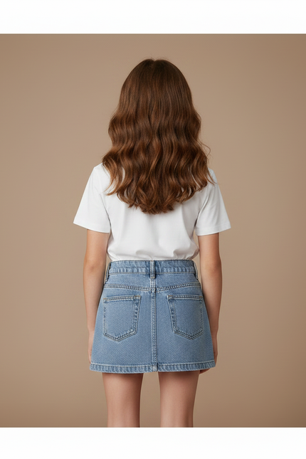 Pantalon Jupe Denim Bleu Superposé Bouton Enfant - Jean - vue 2