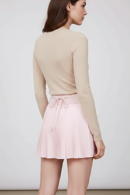 Pantalon Jupe Rose Plissé Court Élégant Intégré - Polyester - vue 2