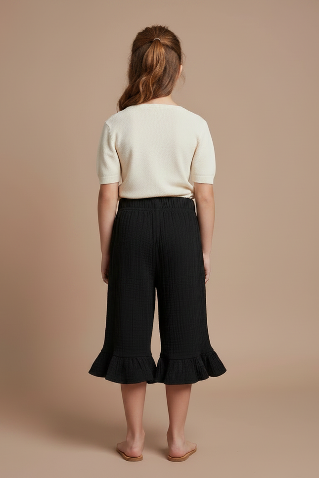 Pantalon Jupe Noir Volants Coton Fille Décontracté - vue 2