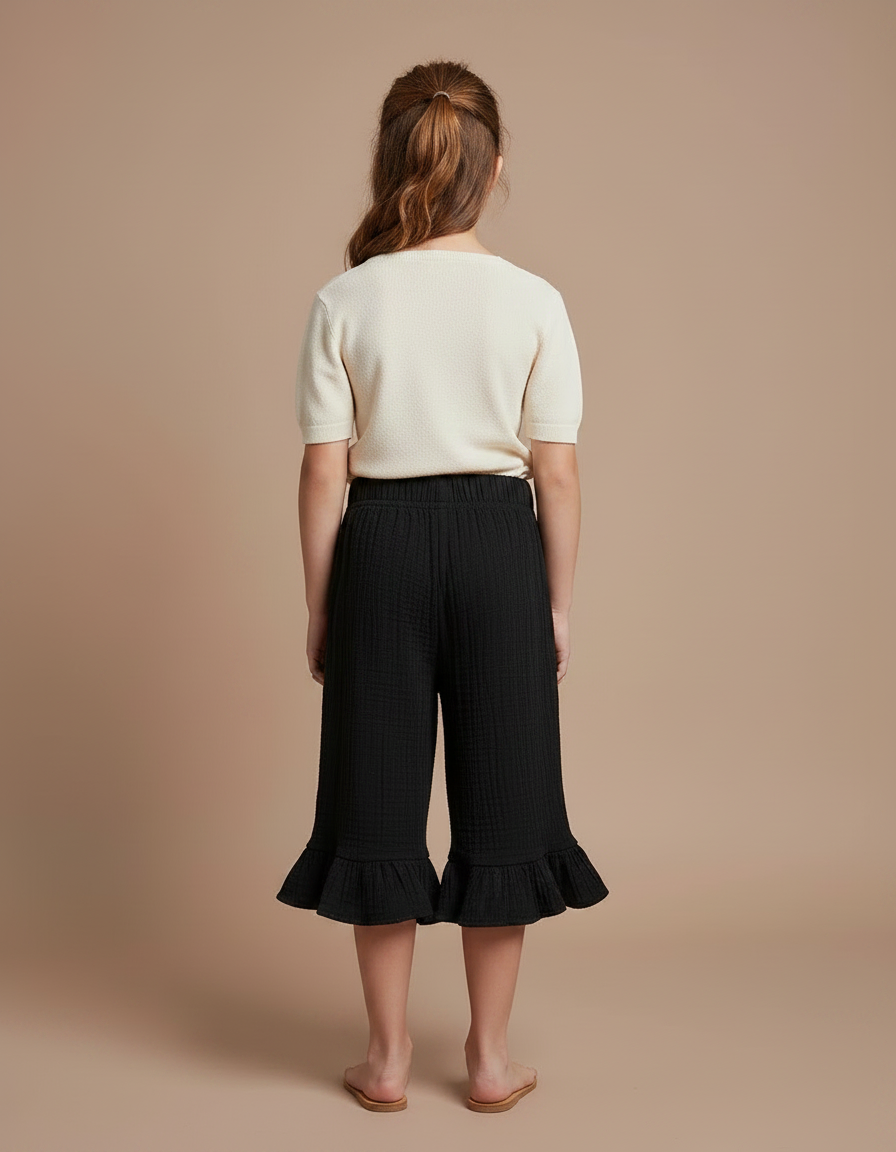 Pantalon Jupe Noir Volants Coton Fille Décontracté - vue 2
