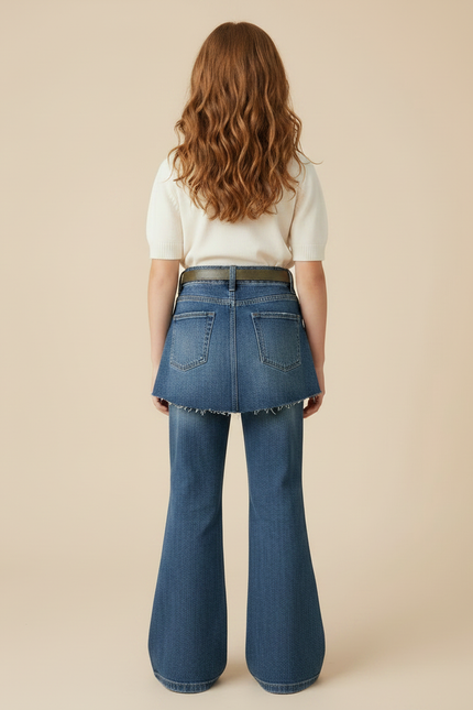Pantalon Jupe Denim Bleu Évasé Superposé Enfant - Jean - vue 2