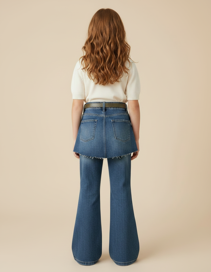 Pantalon Jupe Denim Bleu Évasé Superposé Enfant - Jean - vue 2