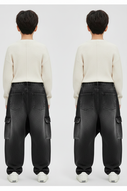 Pantalon Jupe Denim Noir Ample Cargo Enfant - Jean - vue 2