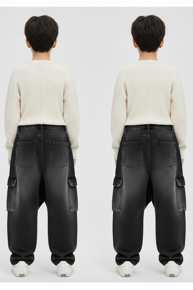 Pantalon Jupe Denim Noir Ample Cargo Enfant - Jean - vue 2