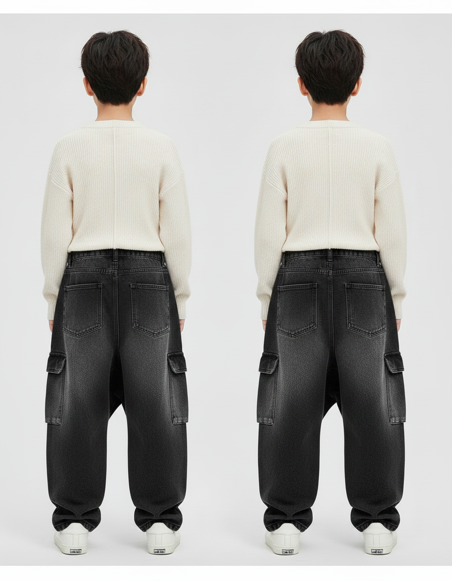 Pantalon Jupe Denim Noir Ample Cargo Enfant - Jean - vue 2