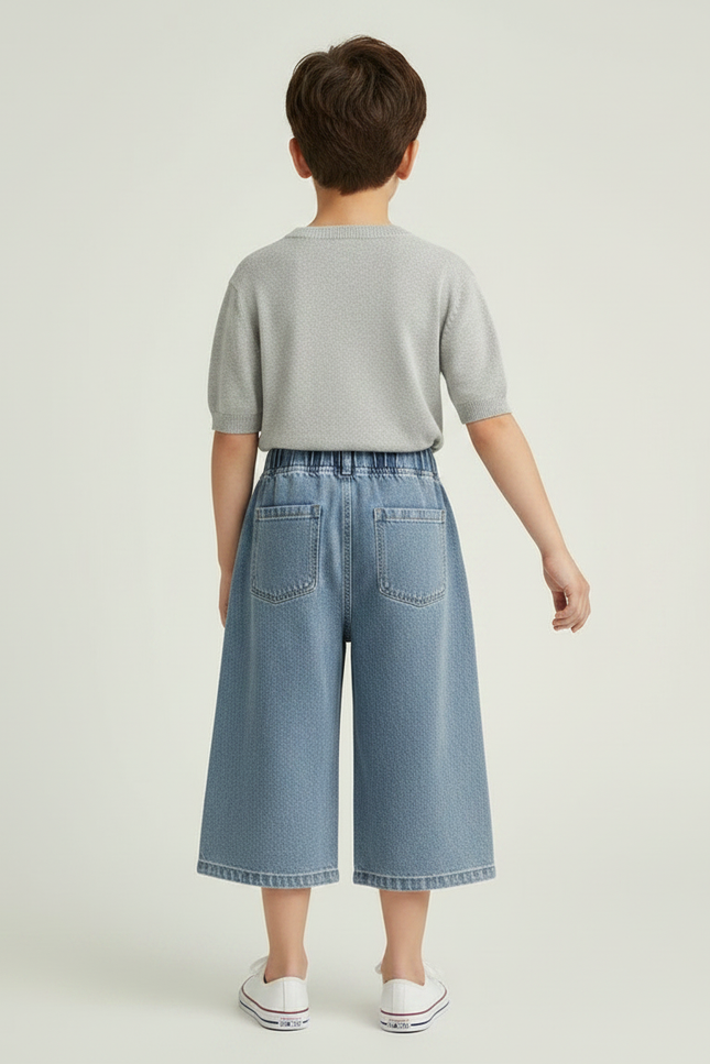 Pantalon Jupe Denim Bleu Ample Décontracté Enfant - Jean - vue 2