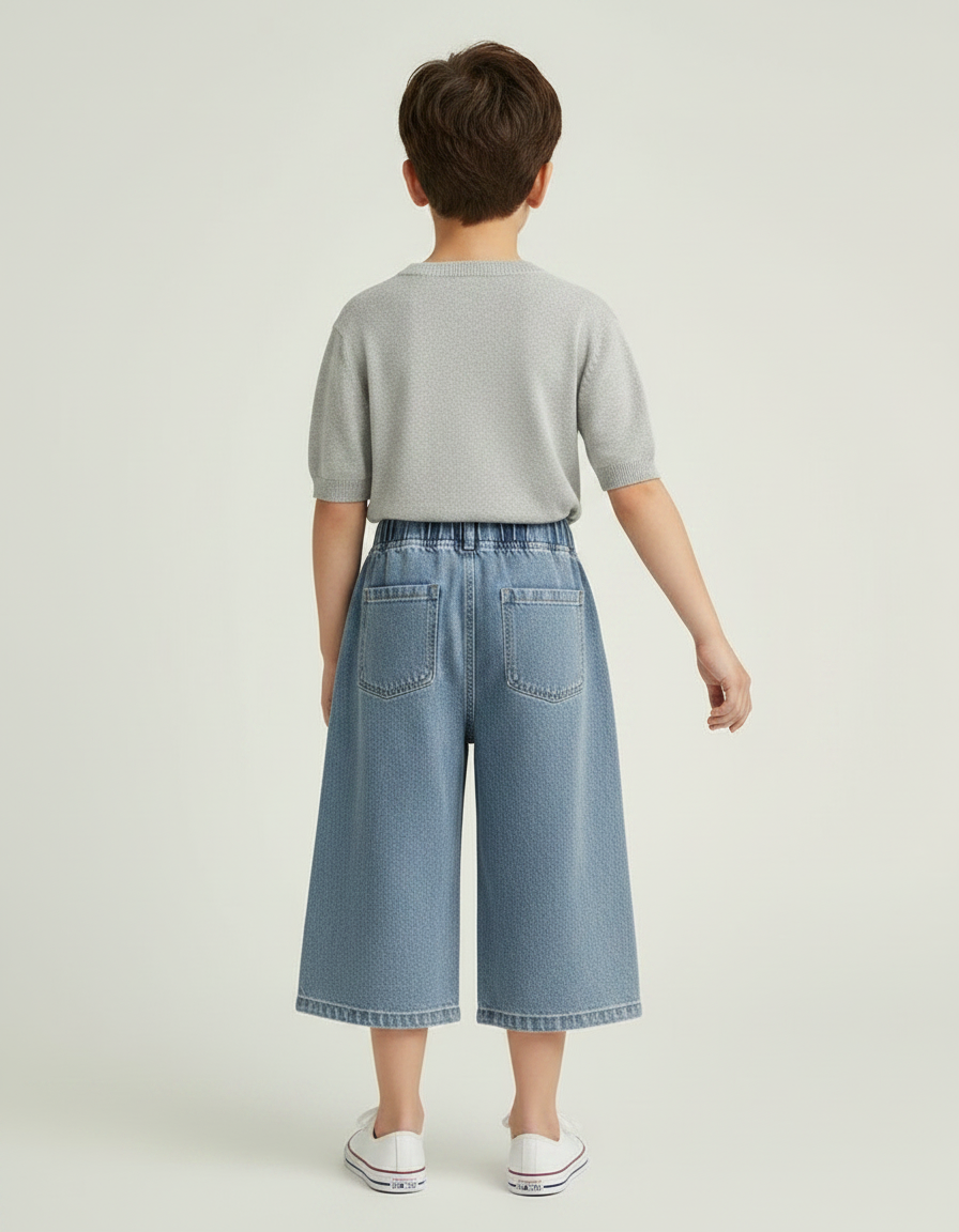 Pantalon Jupe Denim Bleu Ample Décontracté Enfant - Jean - vue 2