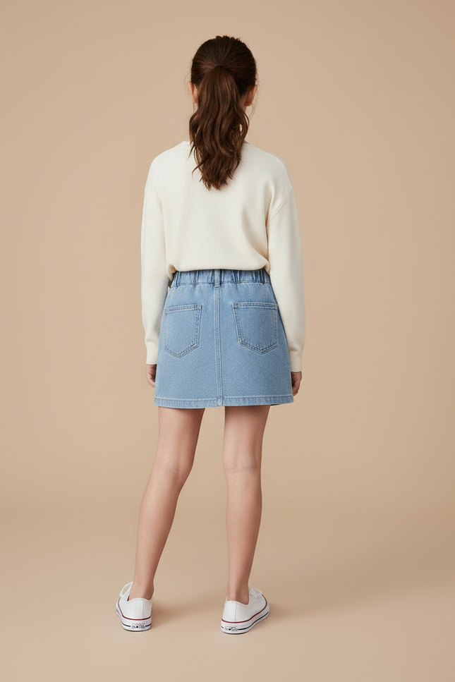 Pantalon Jupe Denim Bleu Clair Boutons Fille - Jean - vue 2