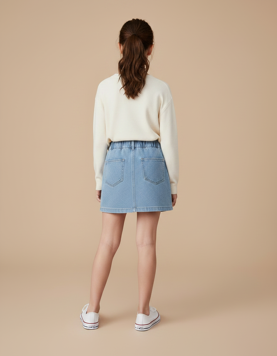 Pantalon Jupe Denim Bleu Clair Boutons Fille - Jean - vue 2