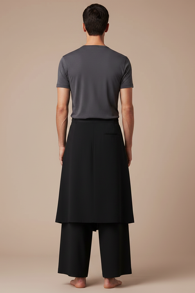Pantalon Jupe Noir Ample Fluide Décontracté Homme - Viscose - vue 2