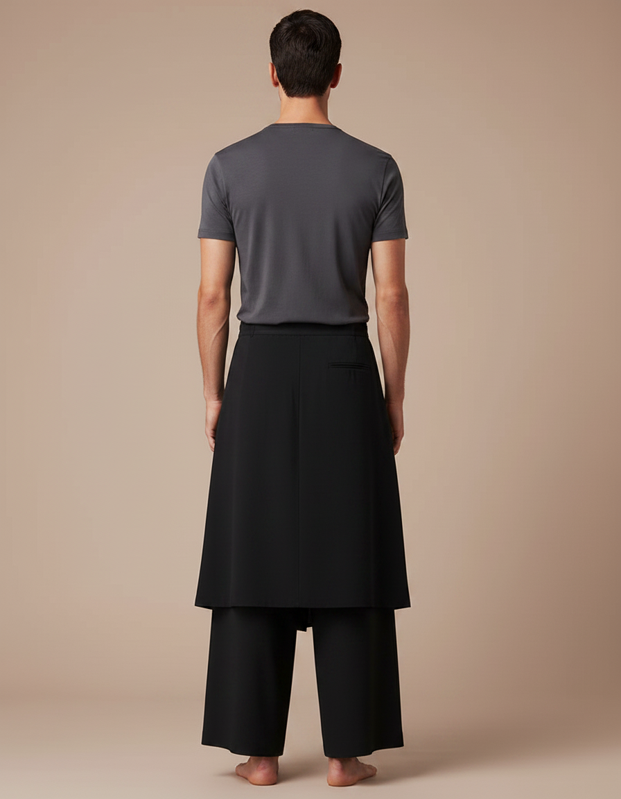 Pantalon Jupe Noir Ample Fluide Décontracté Homme - Viscose - vue 2