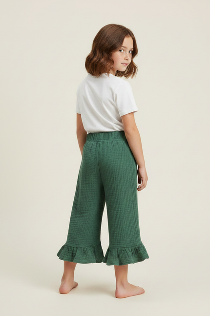 Pantalon Jupe Vert Coton Volants Fille Décontracté - vue 2