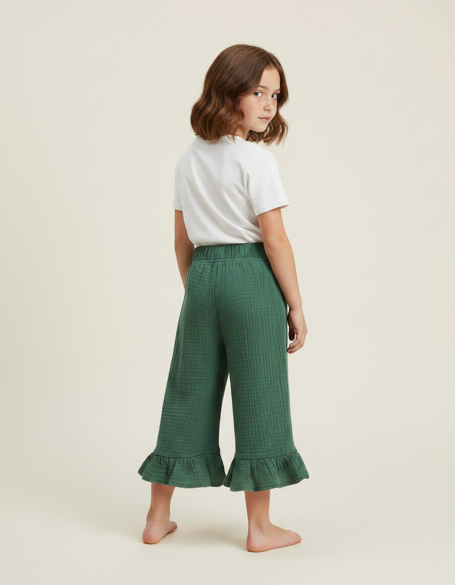 Pantalon Jupe Vert Coton Volants Fille Décontracté - vue 2