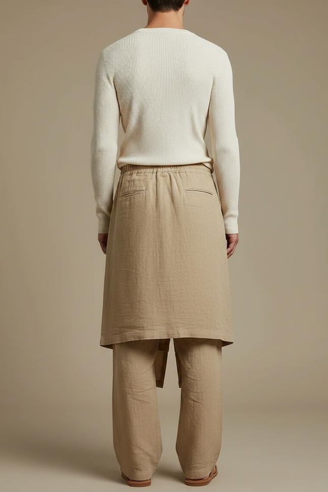 Pantalon Jupe Beige Lin Ample Asymétrique Homme - vue 2