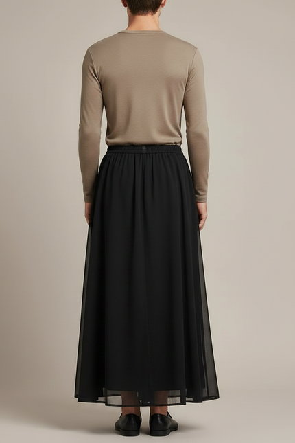 Pantalon Jupe Noir Long Fluide Décontracté Élégant - Polyester - vue 2