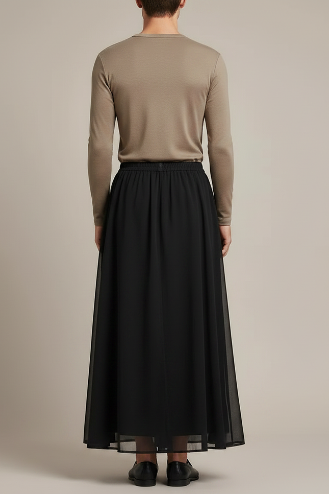 Pantalon Jupe Noir Long Fluide Décontracté Élégant - Polyester - vue 2