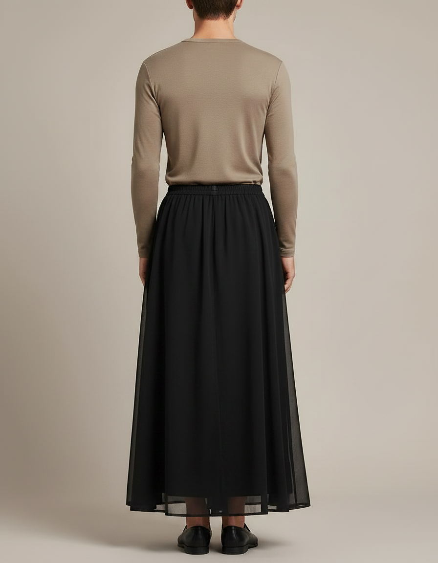 Pantalon Jupe Noir Long Fluide Décontracté Élégant - Polyester - vue 2