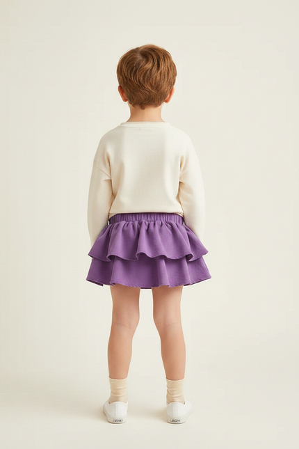 Pantalon Jupe Violet Volants Coton Confortable Enfant - Molleton - vue 2