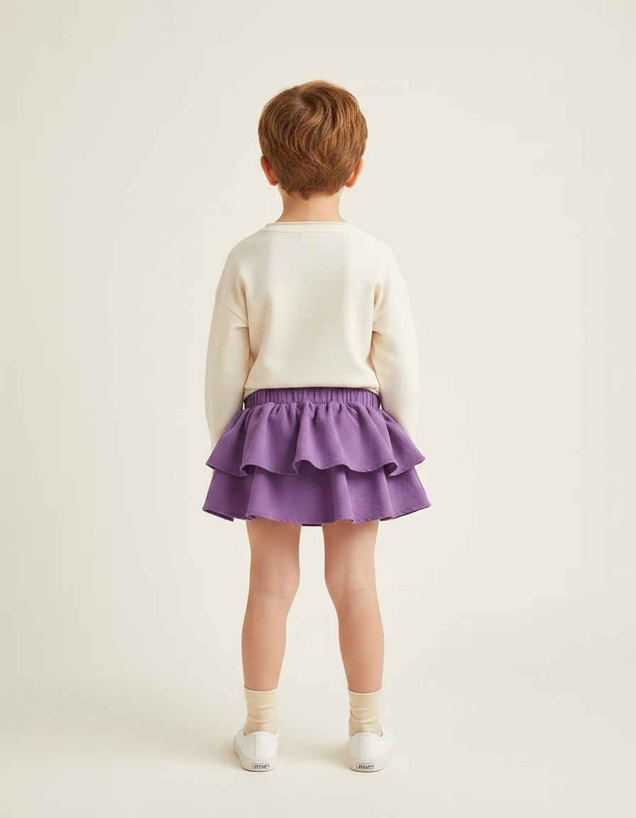 Pantalon Jupe Violet Volants Coton Confortable Enfant - Molleton - vue 2