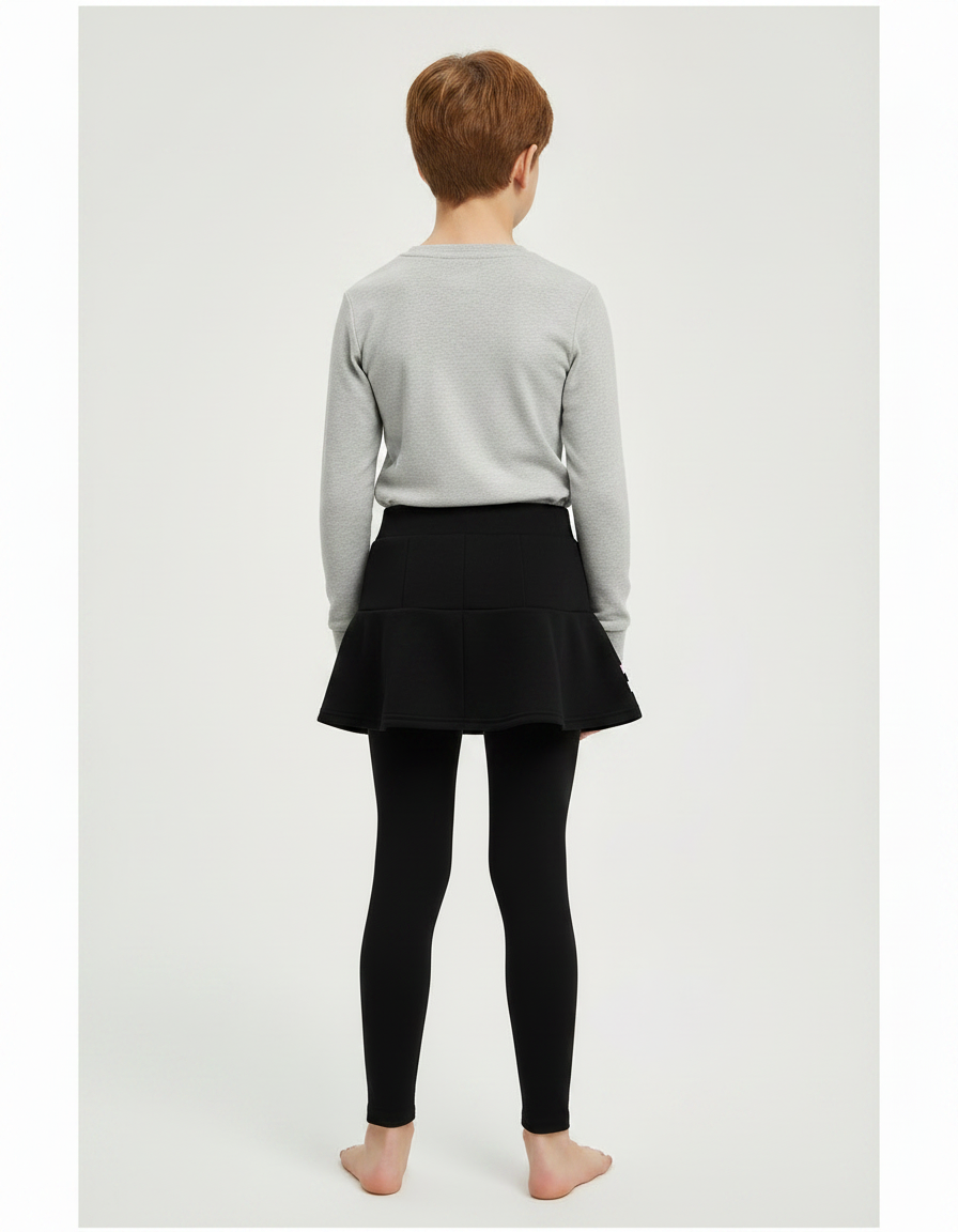 Pantalon Jupe Noir Plissé Rayé Chaud Enfant - Molleton - vue 2