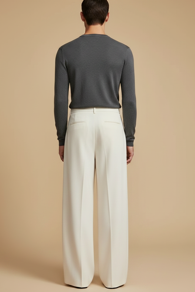 Pantalon Jupe Écru Ample Plissé Élégant Homme - Beige Gabardine - vue 2