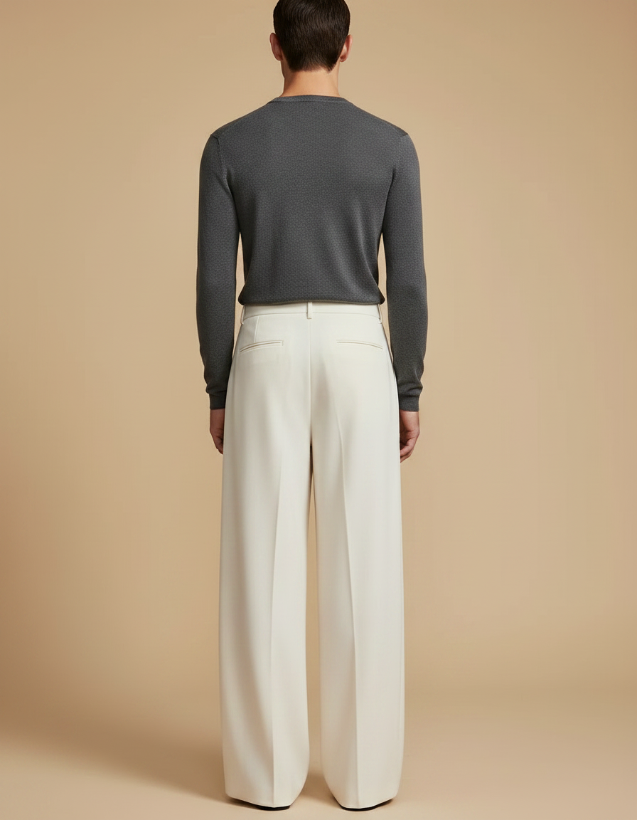 Pantalon Jupe Écru Ample Plissé Élégant Homme - Beige Gabardine - vue 2