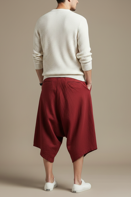 Pantalon Jupe Coton Lin Ample Rouge Homme - vue 2