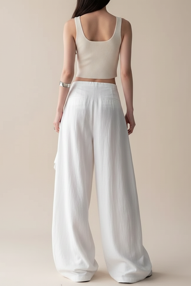 Pantalon Jupe Blanc Fluide Ample Dentelle Asymétrique - Lin - vue 2