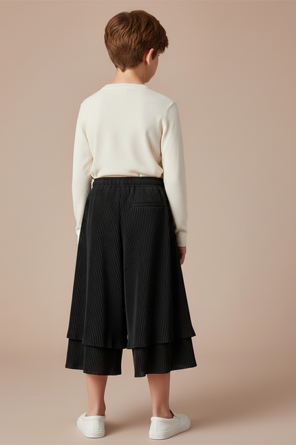 Pantalon Jupe Noir Plissé Ample Enfant Décontracté - Polyester - vue 2