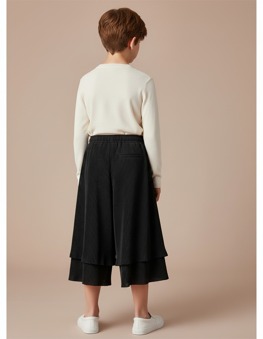 Pantalon Jupe Noir Plissé Ample Enfant Décontracté - Polyester - vue 2