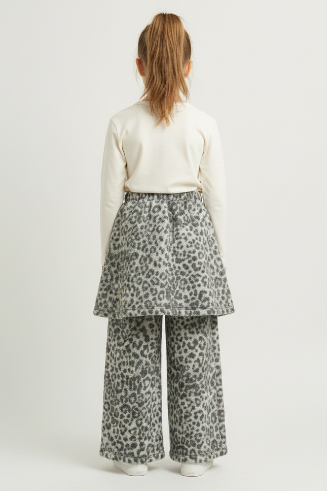 Pantalon Jupe Léopard Épais Chaud Polaire Fille - Gris Molleton - vue 2