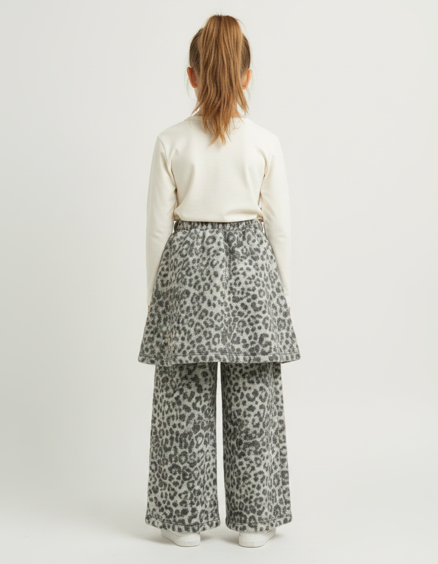 Pantalon Jupe Léopard Épais Chaud Polaire Fille - Gris Molleton - vue 2