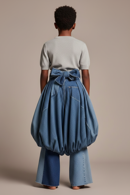 Pantalon Jupe Denim Bleu Ample Bouffant Enfant - Jean - vue 2