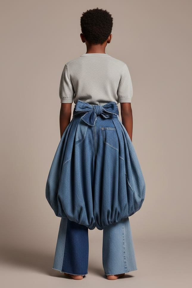 Pantalon Jupe Denim Bleu Ample Bouffant Enfant - Jean - vue 2