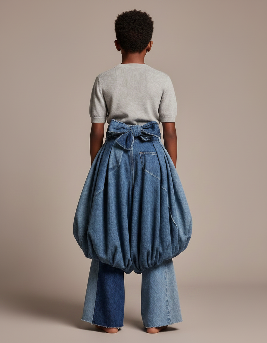 Pantalon Jupe Denim Bleu Ample Bouffant Enfant - Jean - vue 2