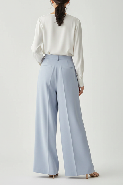 Pantalon Jupe Bleu Ciel Plissé Ample Fluide Élégant - Viscose - vue 2