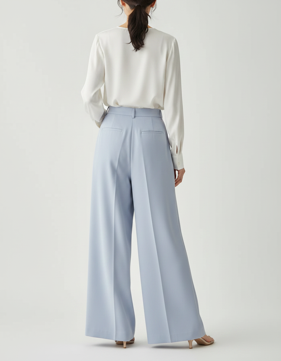 Pantalon Jupe Bleu Ciel Plissé Ample Fluide Élégant - Viscose - vue 2