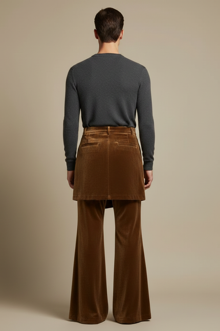 Pantalon Jupe Velours Marron Évasé Rétro Homme - vue 2