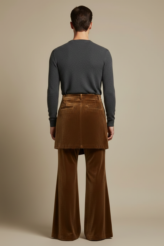 Pantalon Jupe Velours Marron Évasé Rétro Homme - vue 2