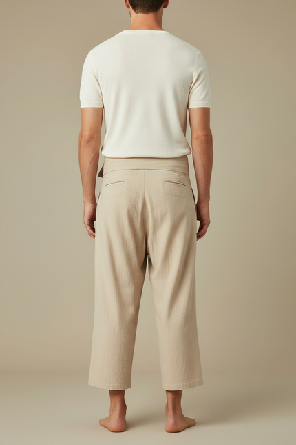 Pantalon Jupe Lin Beige Ample Décontracté Homme - vue 2