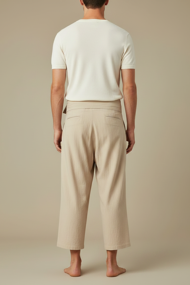 Pantalon Jupe Lin Beige Ample Décontracté Homme - vue 2