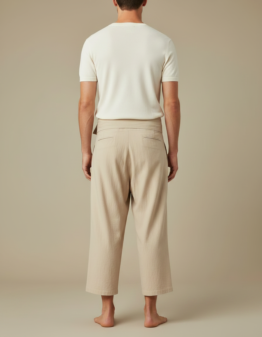 Pantalon Jupe Lin Beige Ample Décontracté Homme - vue 2